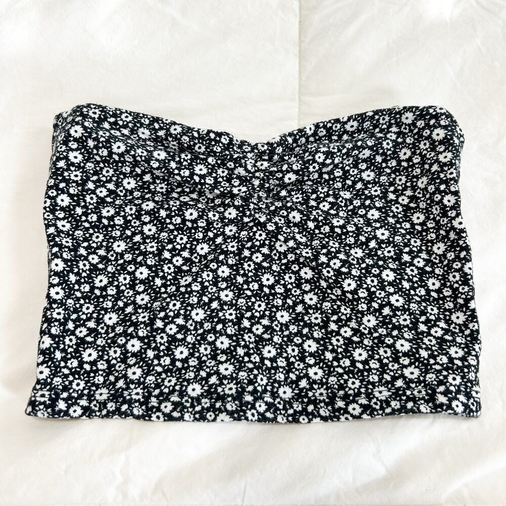 Full Tilt Black White Floral Smocked Strapless Tube Top Size S